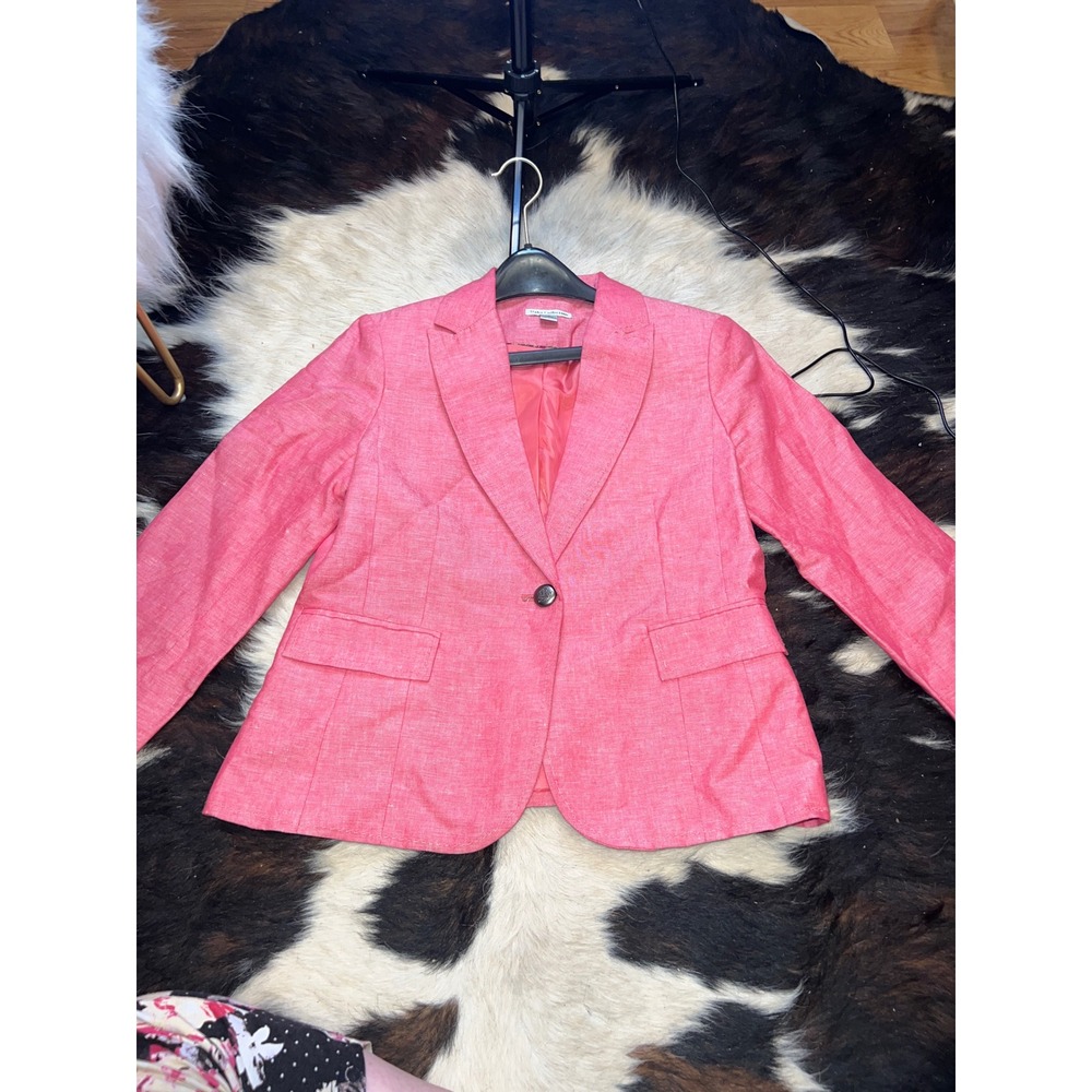 Dalia Collection Pink Linen Cotton Blend Single Button Blazer Jacket V870L